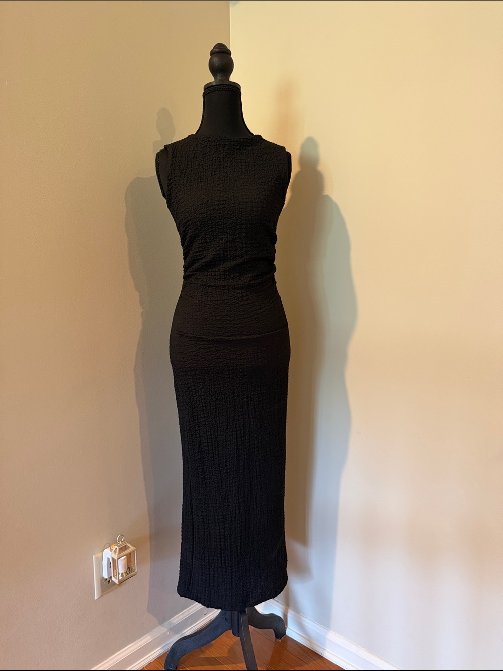 See You Monday Black Textured Maxi Dress